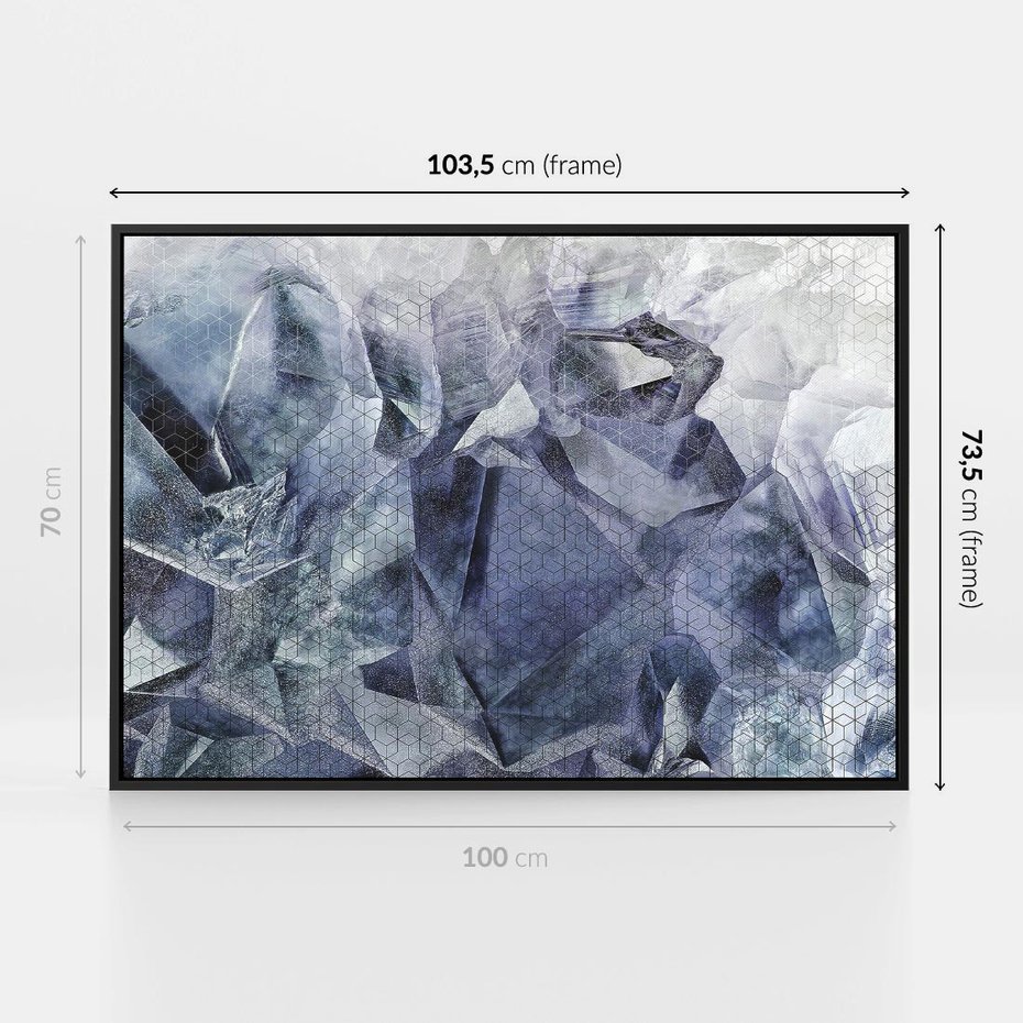 Obraz w ramie 100x70 - Melodia mgieł i marzeń - abstrakcja w kolorze granatu, przypominająca górę lodową - rama czarna