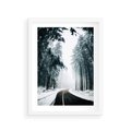 Plakat w ramie 30x40 - Droga przez Zimowy Las - drzewa, śnieg - rama biała