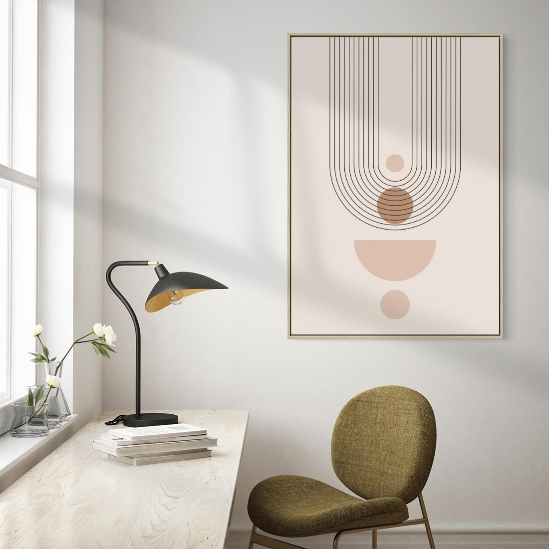 Obraz w ramie 50x70 - Strukturalne Kształty Postępu - boho plakat, minimalizm - rama drewno