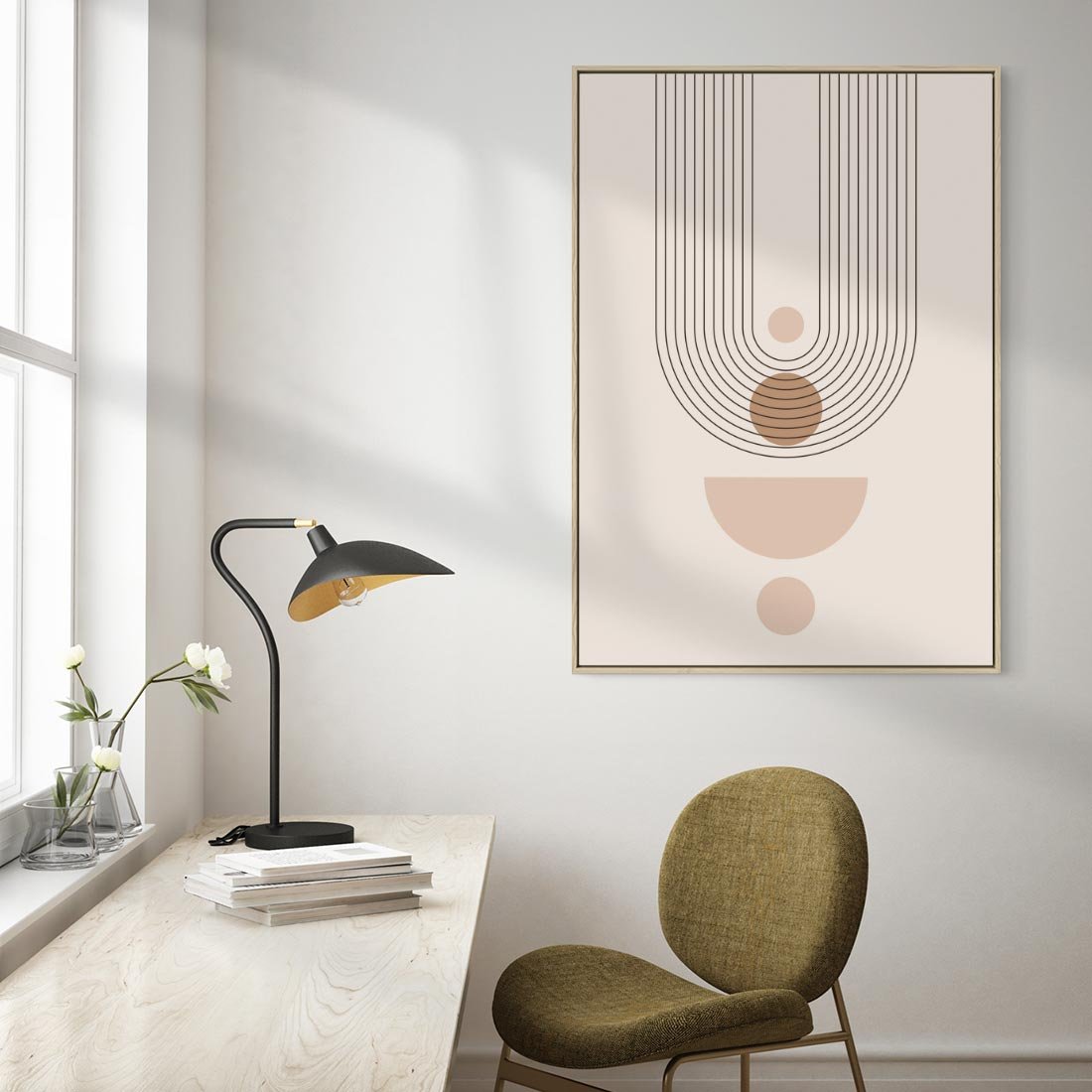 Obraz w ramie 80x120 - Strukturalne Kształty Postępu - boho plakat, minimalizm - rama drewno