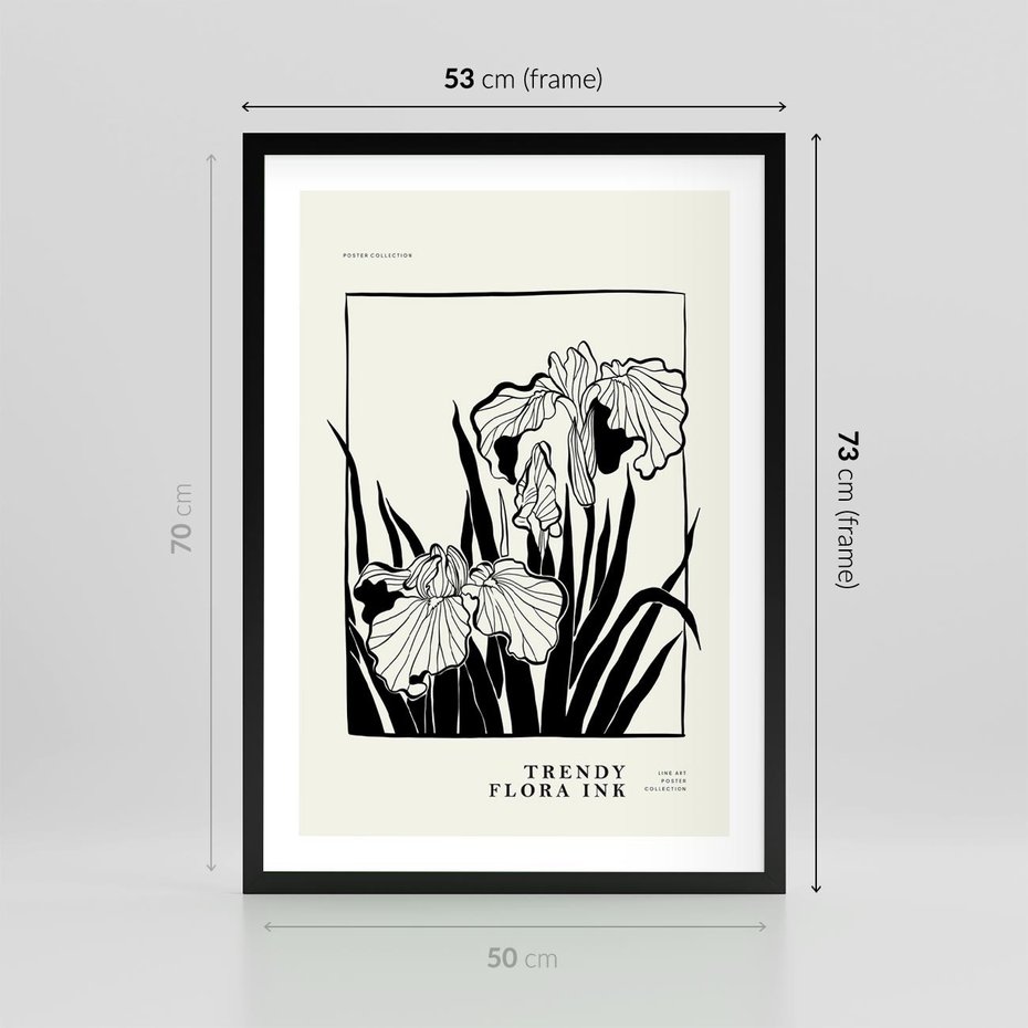 Plakat w ramie 50x70 - Spojrzenia na szkicowaną przeszłość - kwiaty, typografia - rama czarna