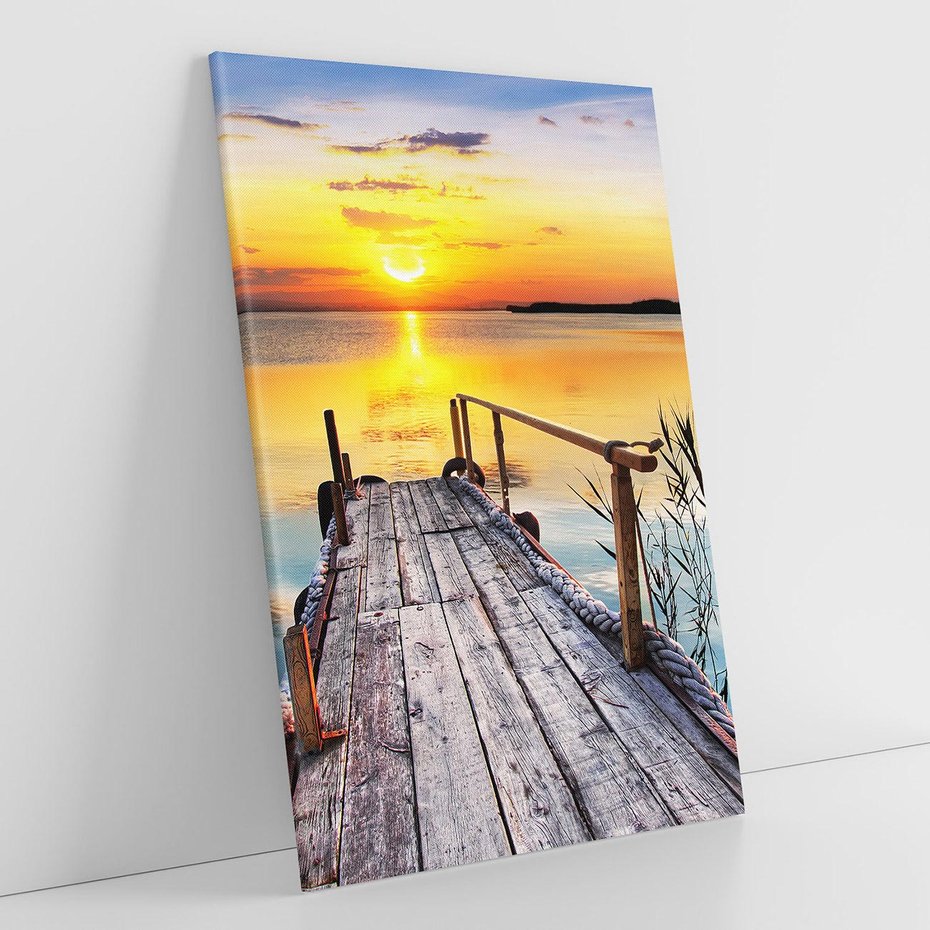 Obraz na płótnie 70x100 - Zachód nad jeziorem z pomostem - pomost, jezioro