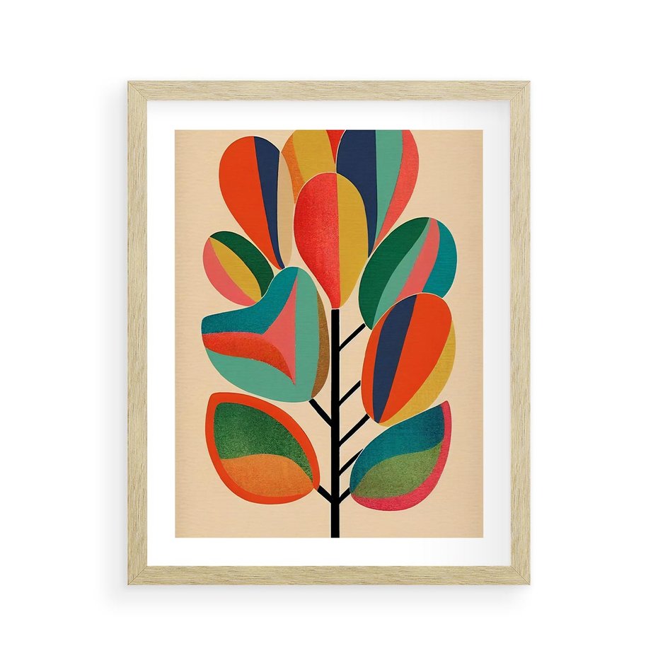 Plakat w ramie 40x50 - Wnętrza Kształtów - abstrakcyjny kolorowy tęczowy obraz, inspiracje roślinne - rama drewno