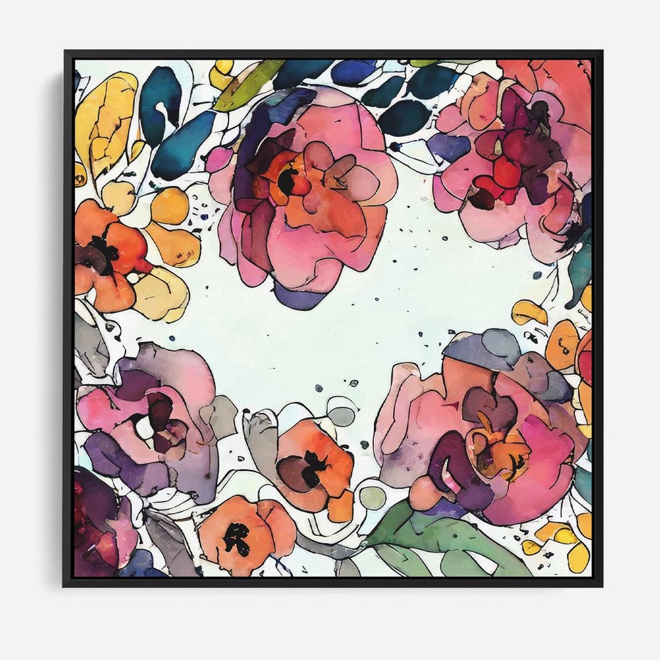 Obraz w ramie 50x50 - Rozkwitające marzenia - akwarelowe kwiaty, kolory - rama czarna