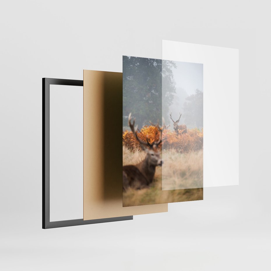 Zestaw obrazy w ramie 40x50 galeria - Góry, jelenie, skandynawski, las - rama czarna