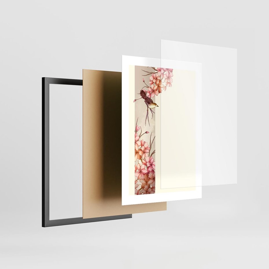 Plakat w ramie 30x40 - Rozkwitające Marzenia - japońska sztuka, ptak - rama czarna