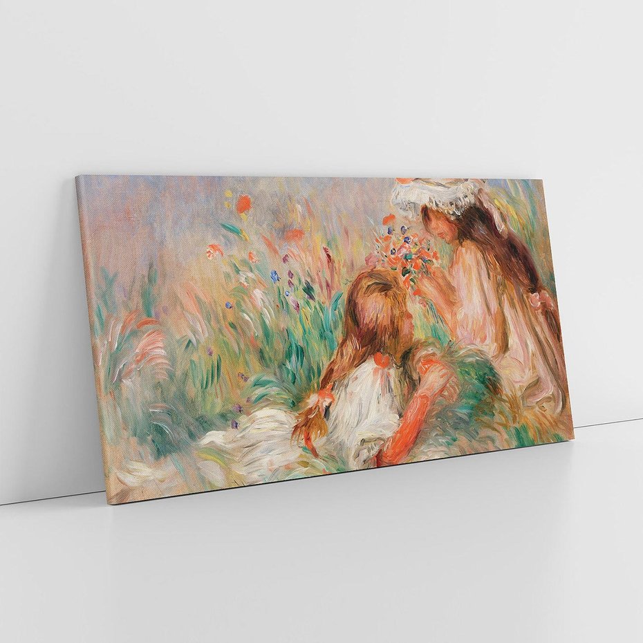 Obraz na płótnie 100x50 - Girls in the Grass Arranging a Bouquet, Pierre-Auguste Renoir - Reprodukcja - reprodukcja, obraz na płótnie