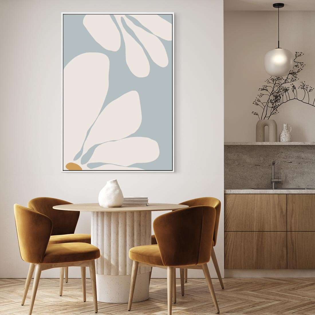 Obraz w ramie 80x120 - Pastelowe Marzenia Kwiatów - kwiaty, nowoczesne i minimalistyczne - rama biała