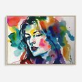 Obraz w ramie 100x70 - Abstrakcyjna ekstaza barw - abstrakcyjny portret kobiety, szkic czarną kreską - rama drewno