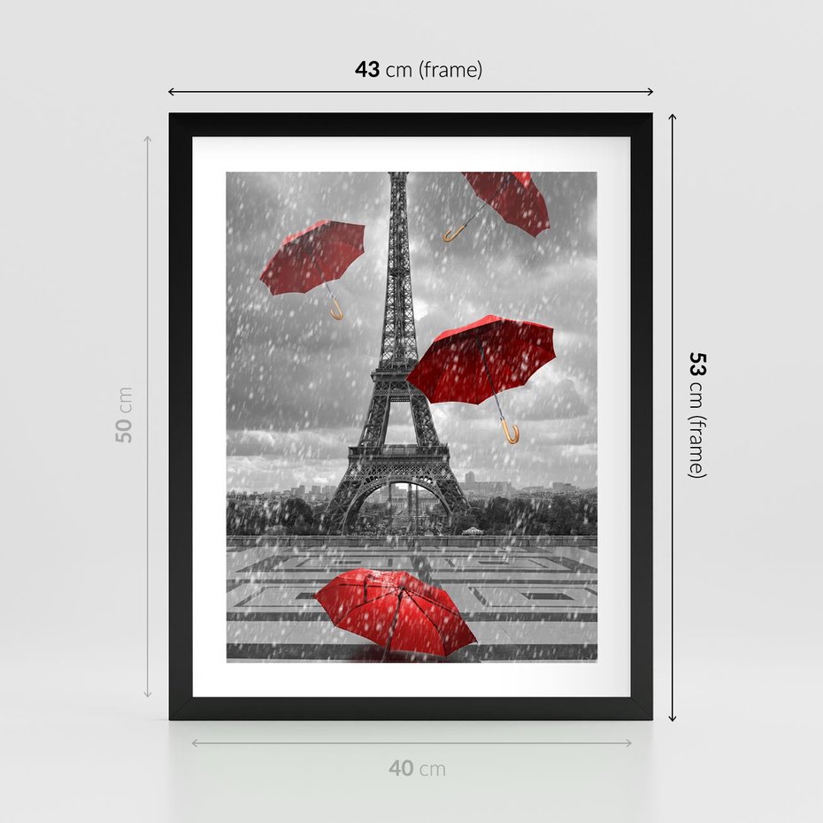 Plakat w ramie 40x50 - Czarno-biała magia Eiffla - Eiffla, Paryż - rama czarna