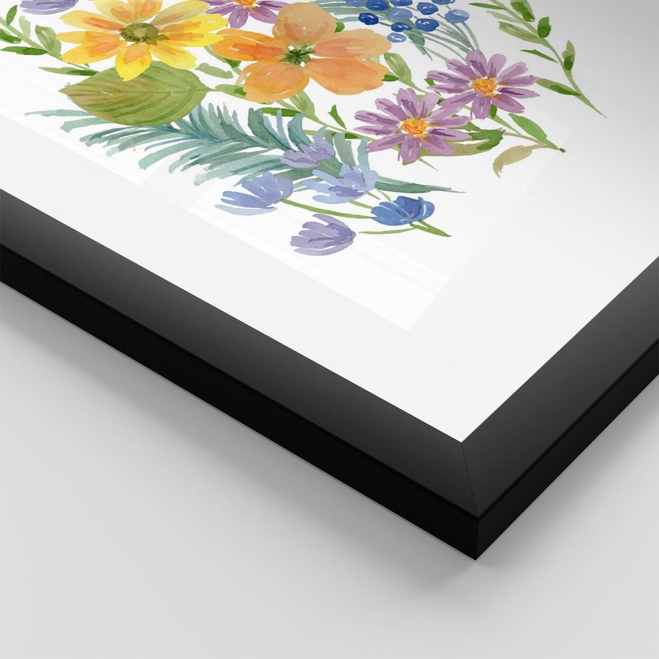Plakat w ramie 50x70 - Migocące Widoki Kwiatów - akwarelowe polne kwiaty, minimalistyczny plakat - rama czarna