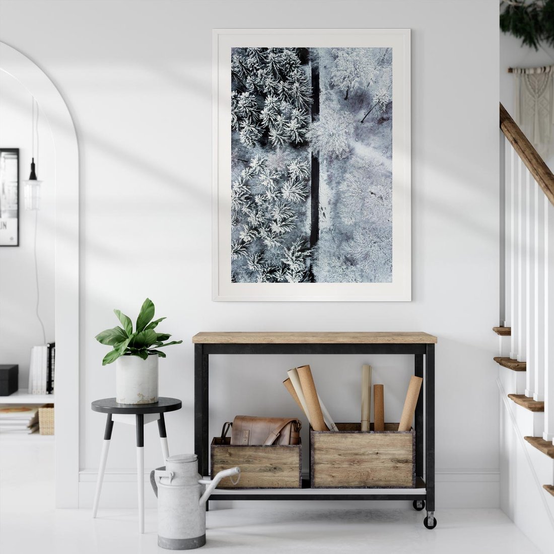 Plakat w ramie 30x40 - Ujęcie Zimowej Szosy - zima, śnieg - rama biała