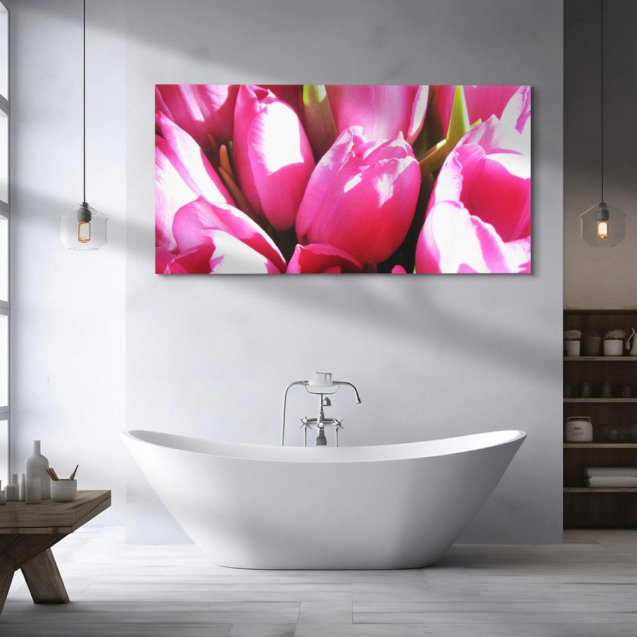 Obraz na płótnie 120x60 - Tulipany w pejzażu - tulipany, kwiaty