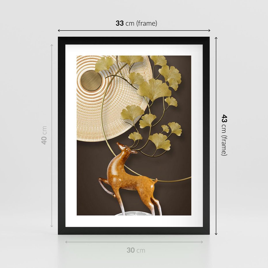 Plakat w ramie 30x40 - Elegancja i Tradycja - złote, liście - rama czarna