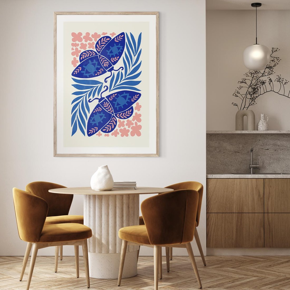 Plakat w ramie 40x50 - Migotliwa Rzeczywistość - ćmy, kwiaty - rama drewno