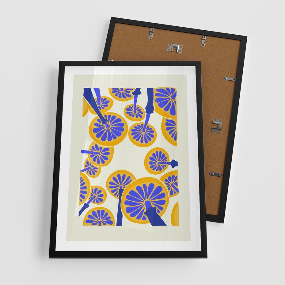 Plakat w ramie 50x70 - Malowane w słońcu - abstrakcyjna kompozycja, grzyby - rama czarna