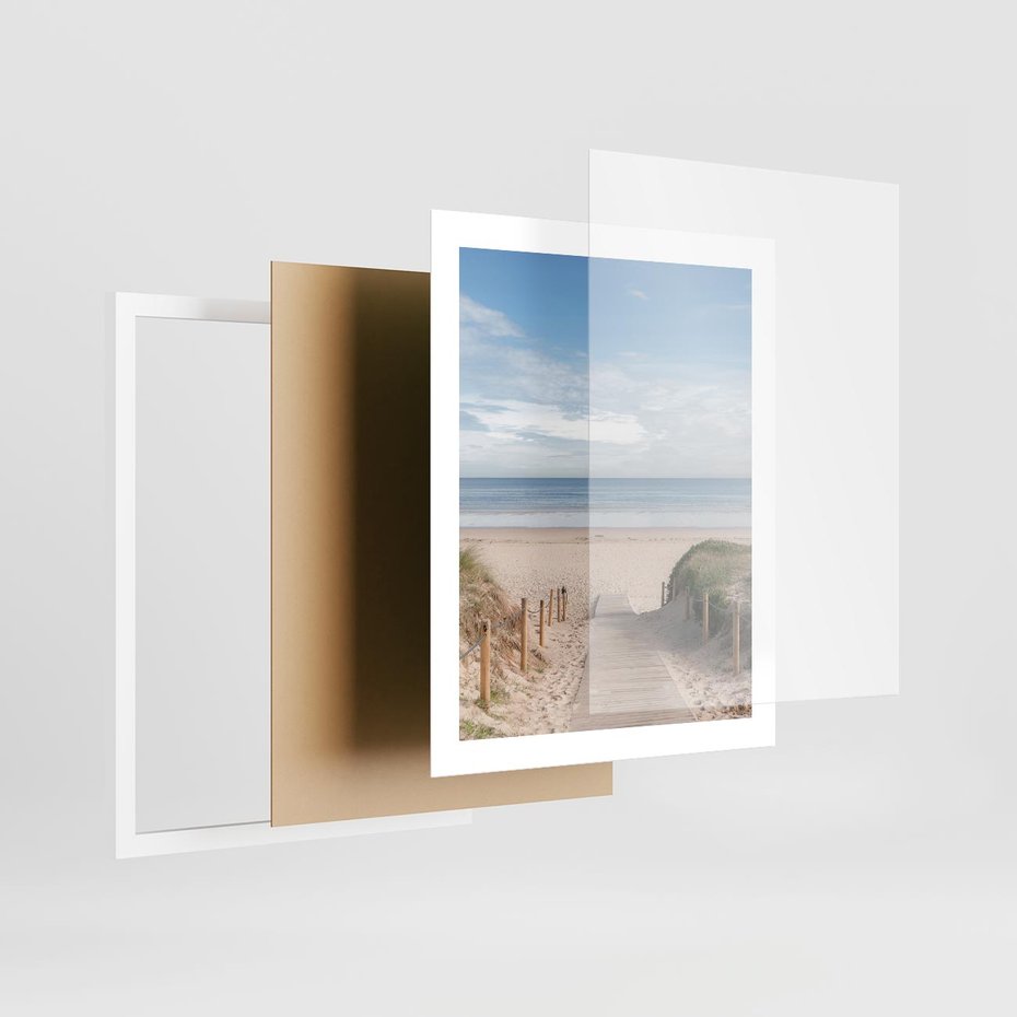 Plakat w ramie 40x50 - Plażowy pomost - plaża, pomost - rama biała