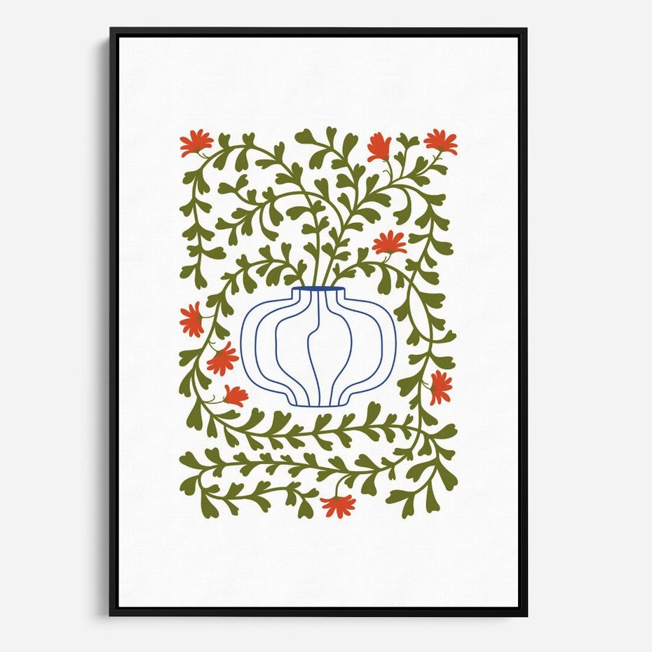 Obraz w ramie 70x100 - Wewnętrzne Fale - kwiaty w wazonie, minimalizm - rama czarna