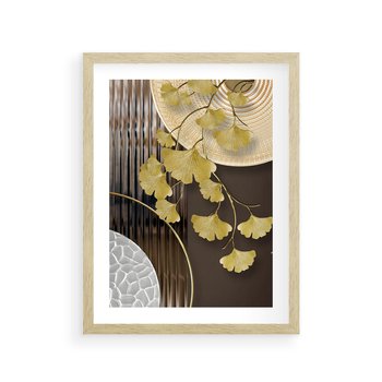 Plakat w ramie 30x40 - Magia Jesieni - złote, liście - rama drewno