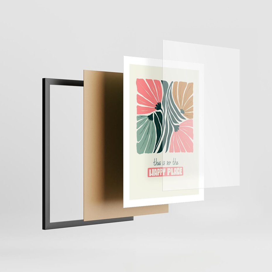 Plakat w ramie 50x70 - Impresje kwiatowej abstrakcji - retro kwiatowa grafika, kompozycja - rama czarna