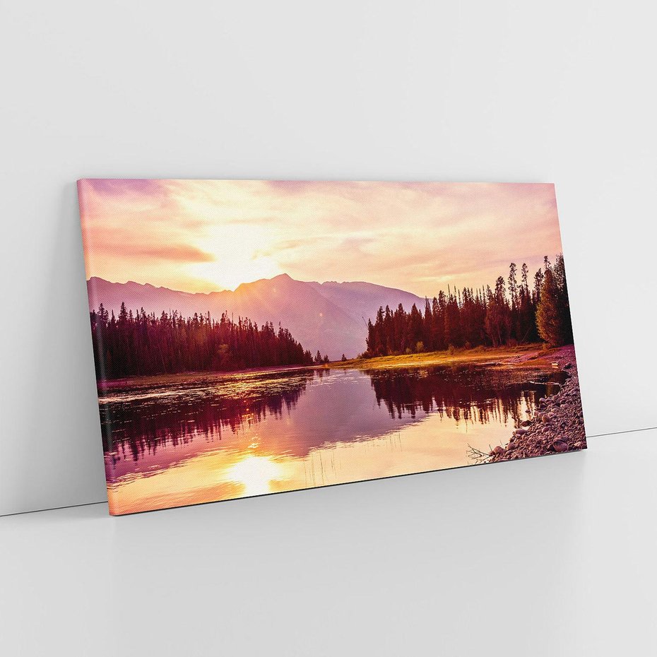 Obraz na płótnie 140x70 - Harmonia natury - góry, jezioro