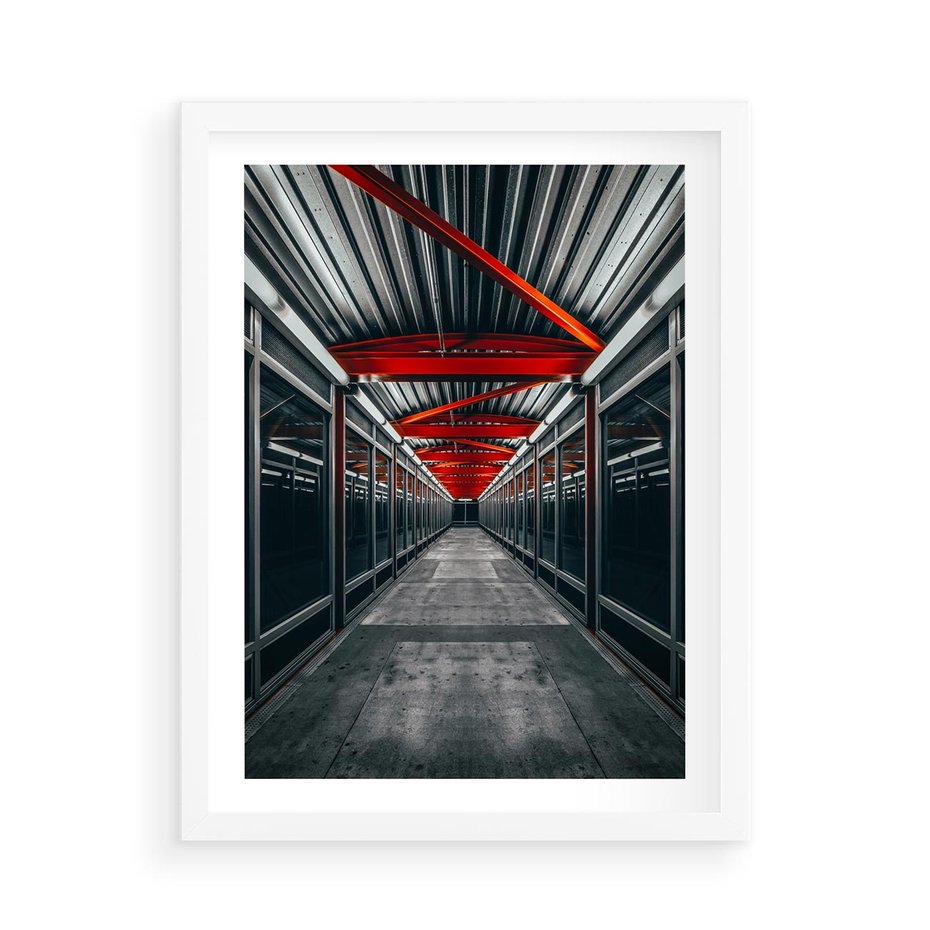 Plakat w ramie 50x70 - Nieskończoność Przestrzeni - korytarz, perspektywa - rama biała