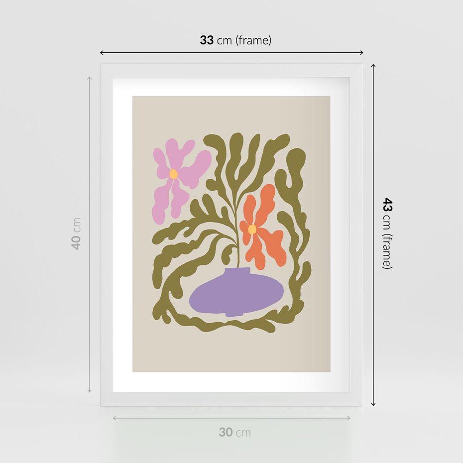 Plakat w ramie 30x40 - Kolorowe Echa - kwiaty, abstrakcja - rama biała