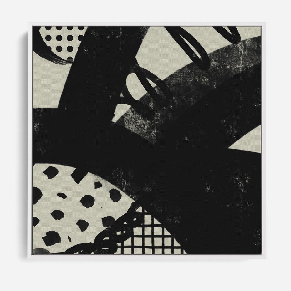 Obraz w ramie 80x80 - Nieznanie Zaskoczenia - bstrakcyjna mroczna kompozycja, nieregularne - rama biała