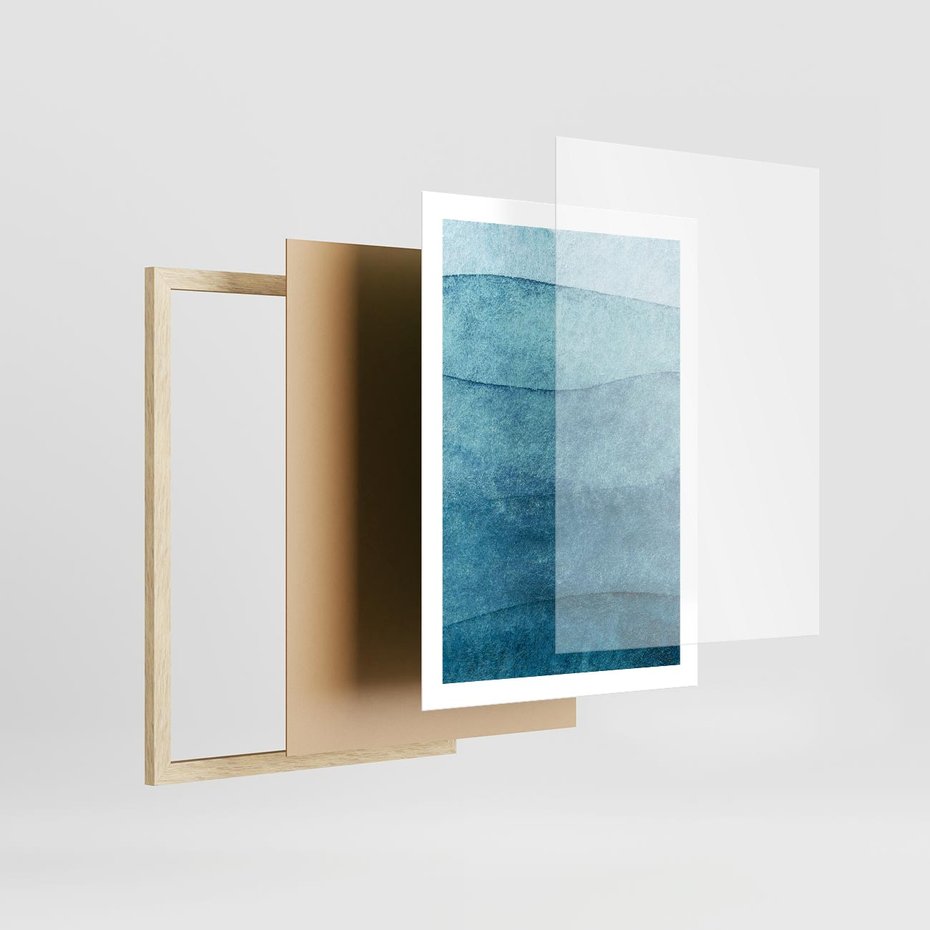 Plakat w ramie 50x70 - Kolorowe fale akwareli - akwarela, fale - rama drewno