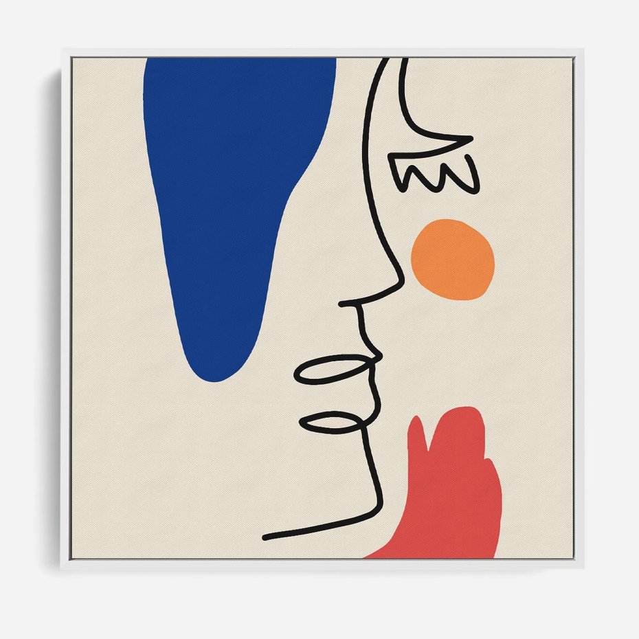 Obraz w ramie 80x80 - Rozbijające Symfonie Form - abstrakcyjny obraz, przypomina twarz - rama biała