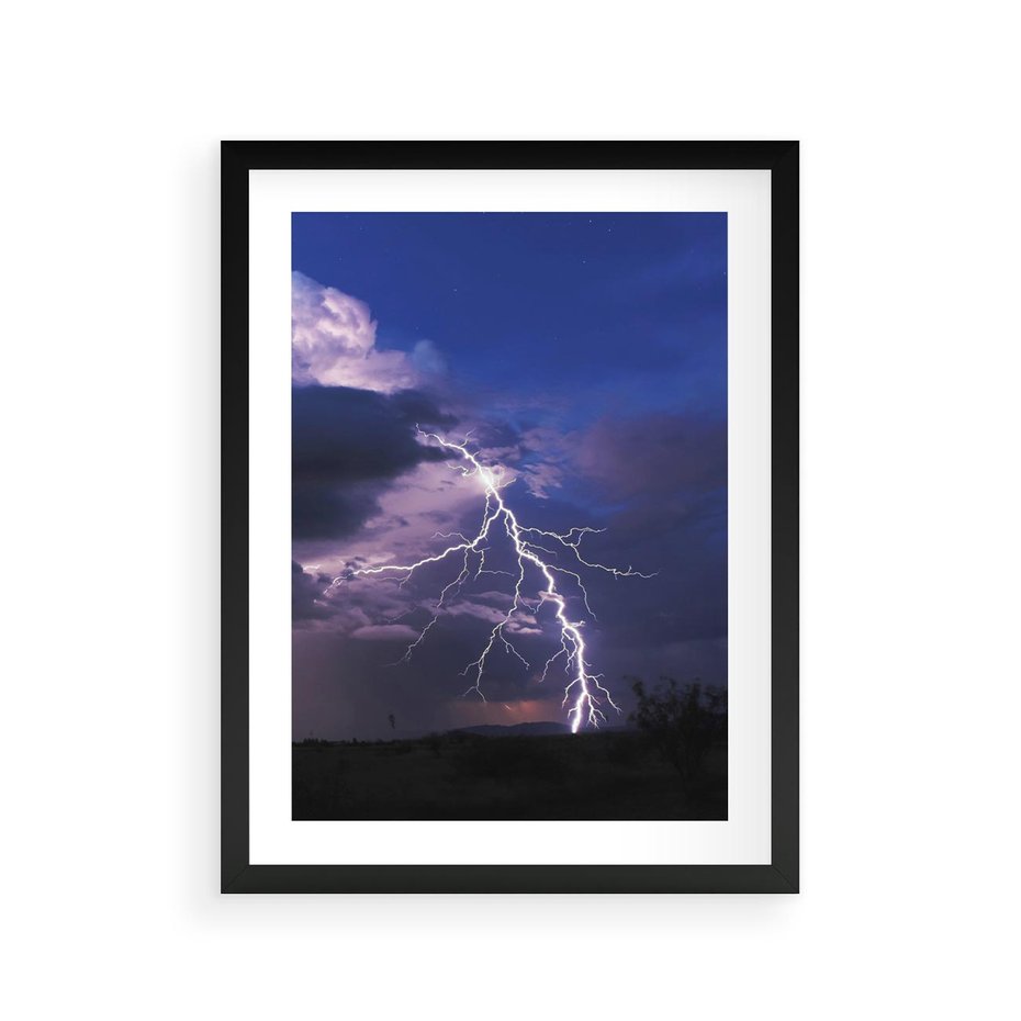 Plakat w ramie 30x40 - Burza z błyskawicami nad horyzontem - burza, błyskawica - rama czarna