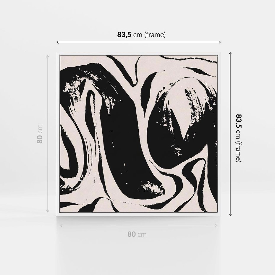 Obraz w ramie 80x80 - Wibracje w ciemnościach duszy - czarno biała abstrakcja, nieregularne rozmyte linie - rama biała