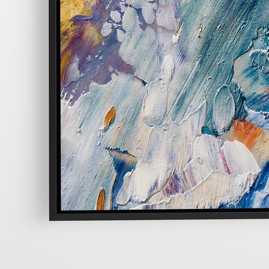 Obraz w ramie 70x50 - Rytmy ukrytych pragnień - chaos i abstrakcja, plamy koloru - rama czarna