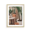 Plakat w ramie 30x40 - Boho Oaza: Kaktusy w Doniczkach - rośliny kaktusy w doniczkach, boho wnętrze - rama drewno