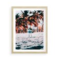 Plakat w ramie 50x70 - Tropikalna Uroda: Plaża z Mewą - tropikalna plaża, mewa na piasku - rama drewno