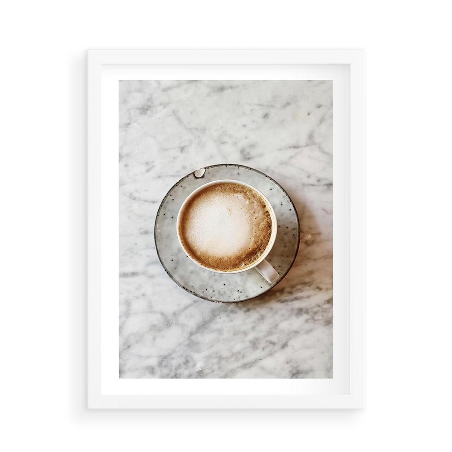 Plakat w ramie 50x70 - Kawa w Perfekcji - kawa w filiżance, cappuccino - rama biała