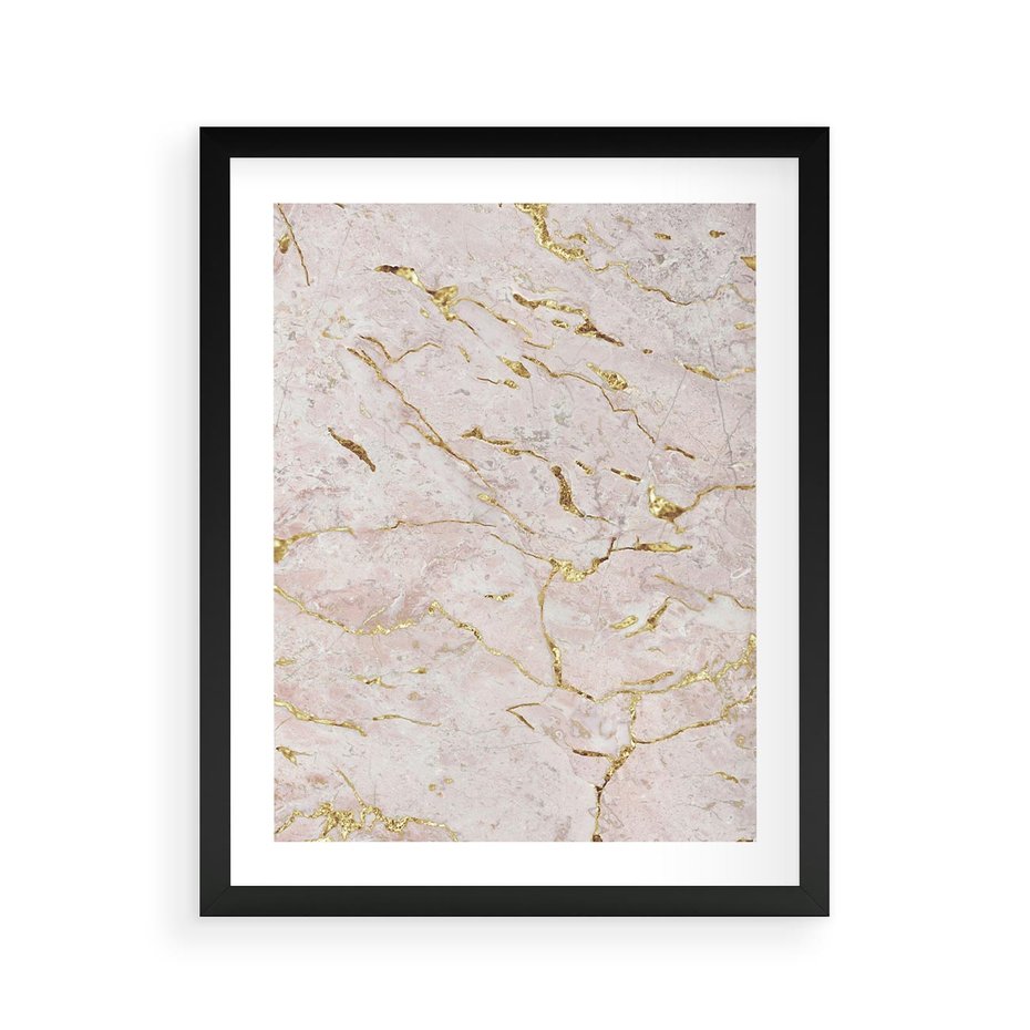Plakat w ramie 40x50 - Beżowy Marmur i Złoto - marmur, beżowy marmur - rama czarna