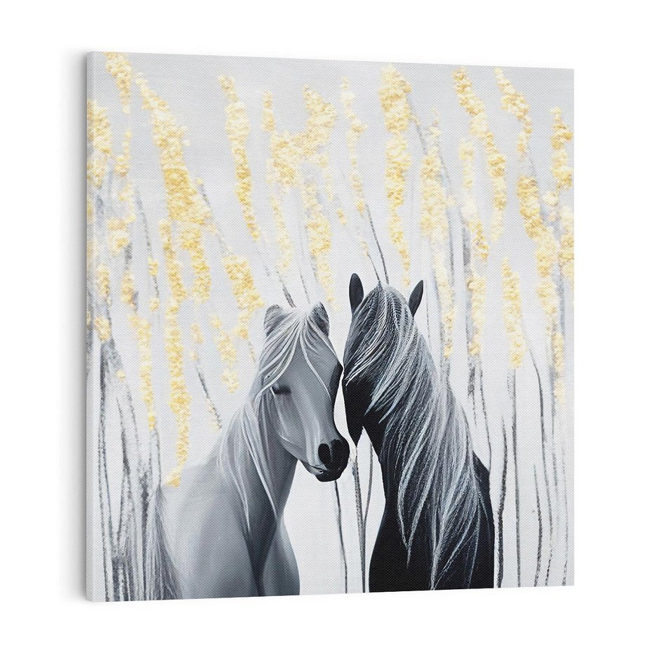 Obraz na płótnie 70x70 - Boho Marzenie - nowoczesna grafika, białe konie