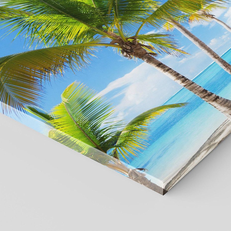 Obraz na płótnie 140x70 - Sielska plaża z łodzią na morzu - plaża, morze