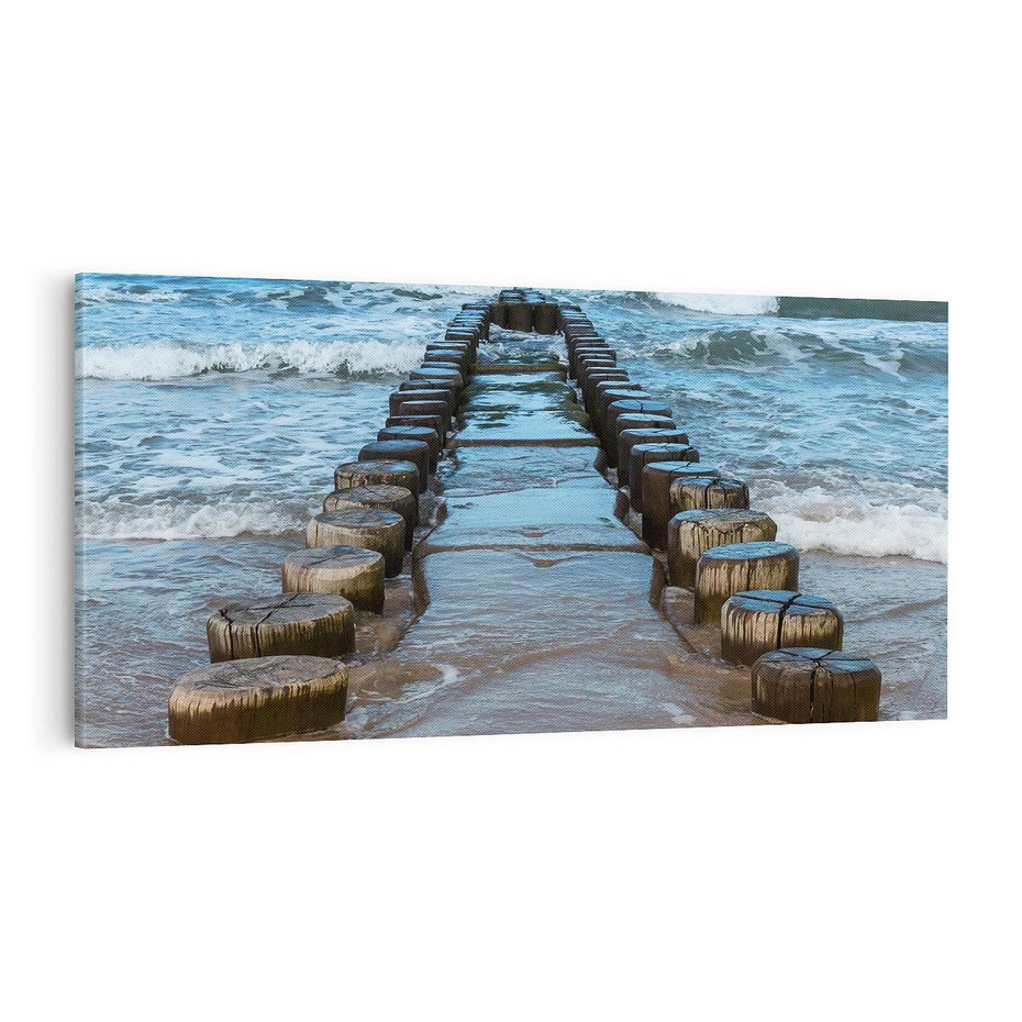 Obraz na płótnie 120x60 - Falochron na brzegu morza - falochron, morze