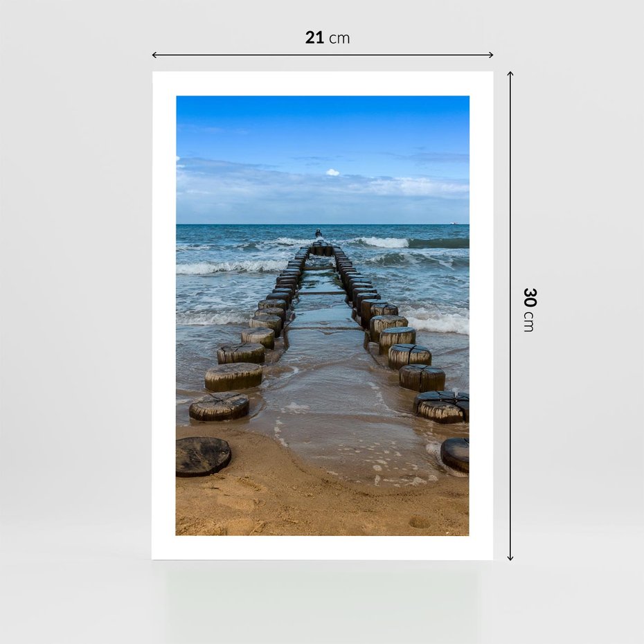 Plakat bez ramy 21x30 - Falochron na brzegu morza - falochron, morze