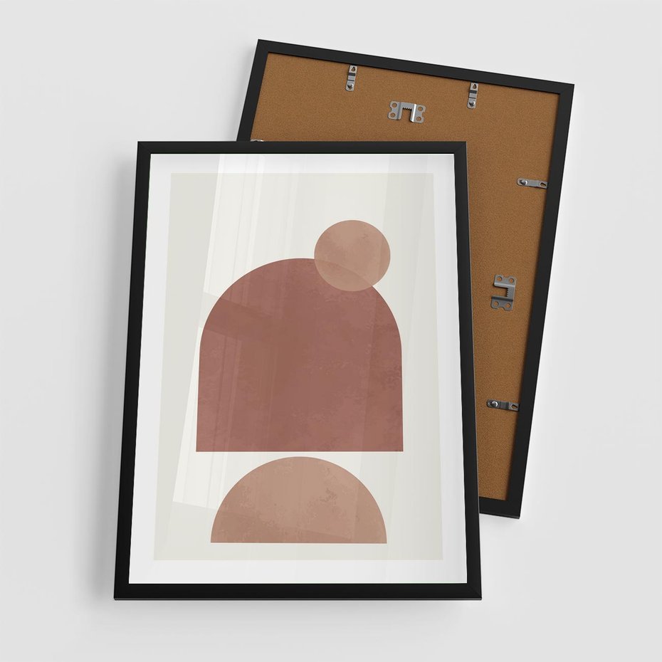 Plakat w ramie 50x70 - Rozkwitające Odbicia - abstrakcyjne geometryczne kształty, odcienie brązu i beżu - rama czarna