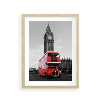 Plakat w ramie 30x40 - Autobusy w tętniącym życiem Londynie - Londyn, autobus - rama drewno