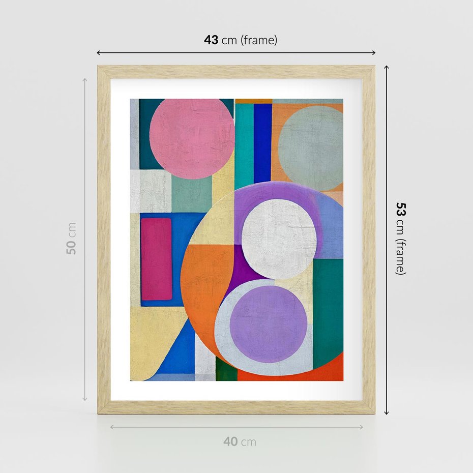 Plakat w ramie 40x50 - Migotliwe Impulsy Dźwięku - różne geometryczne formy, koła - rama drewno