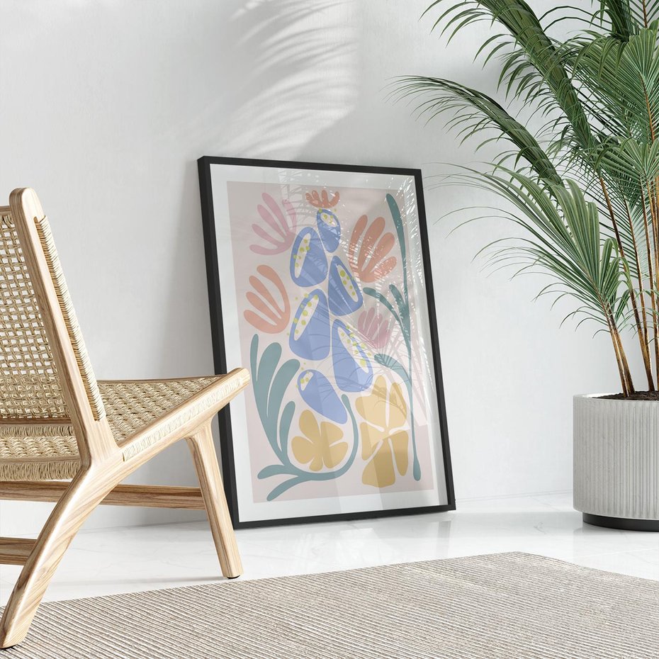 Plakat bez ramy 40x50 - Minimalistycznie i Pastelowo - pastelowe kwiaty, na beżowym tle