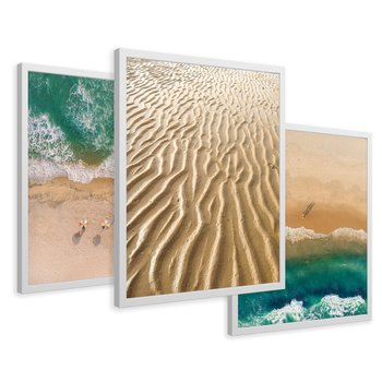 Zestaw obrazy w ramie 50x70 galeria - Plaża, boho, wakacje, morze - rama biała