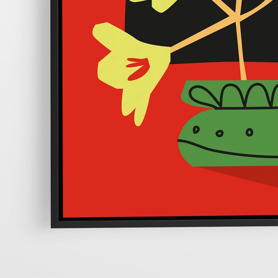 Obraz w ramie 50x50 - Abstrakcyjne Przenikanie - abstrakcyjne kwiaty, czerwone tło - rama czarna