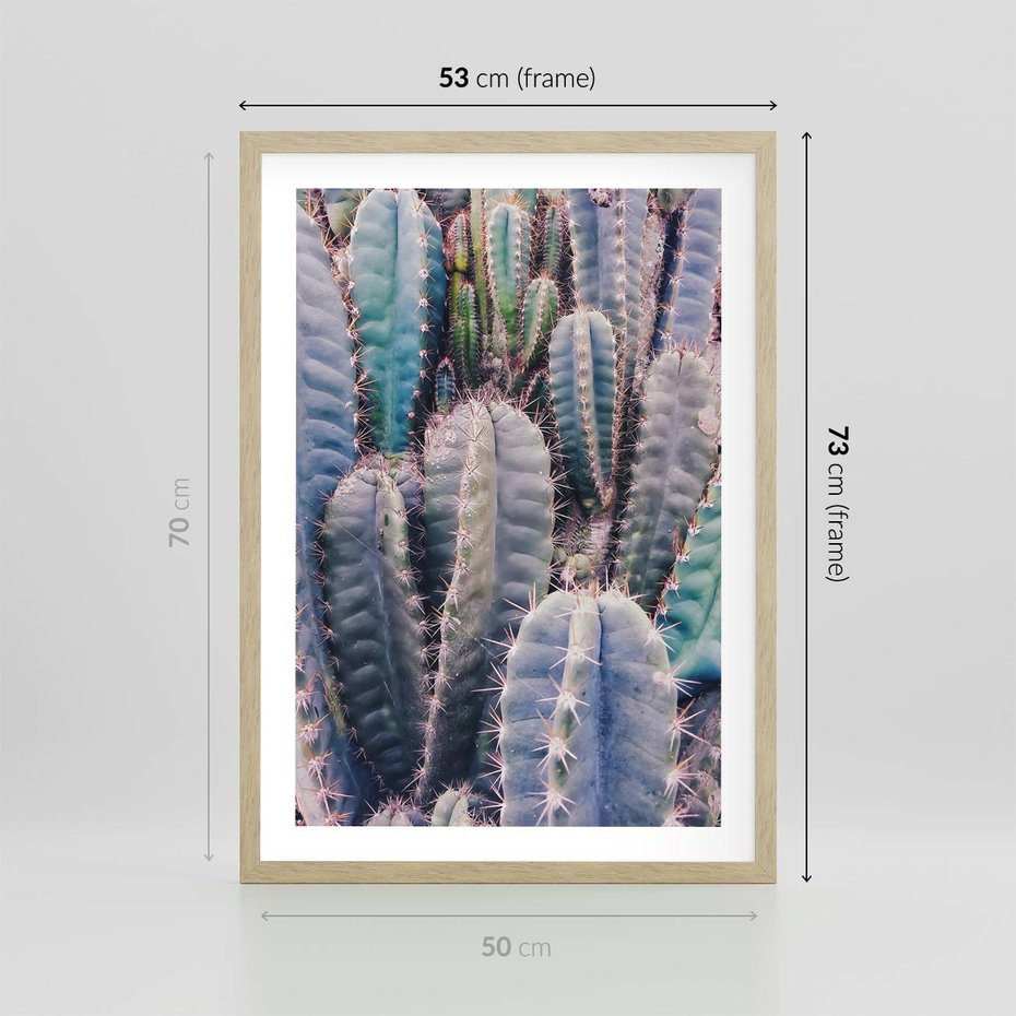 Plakat w ramie 50x70 - Kaktusowy Raj - kaktusy, dużo kaktusów - rama drewno