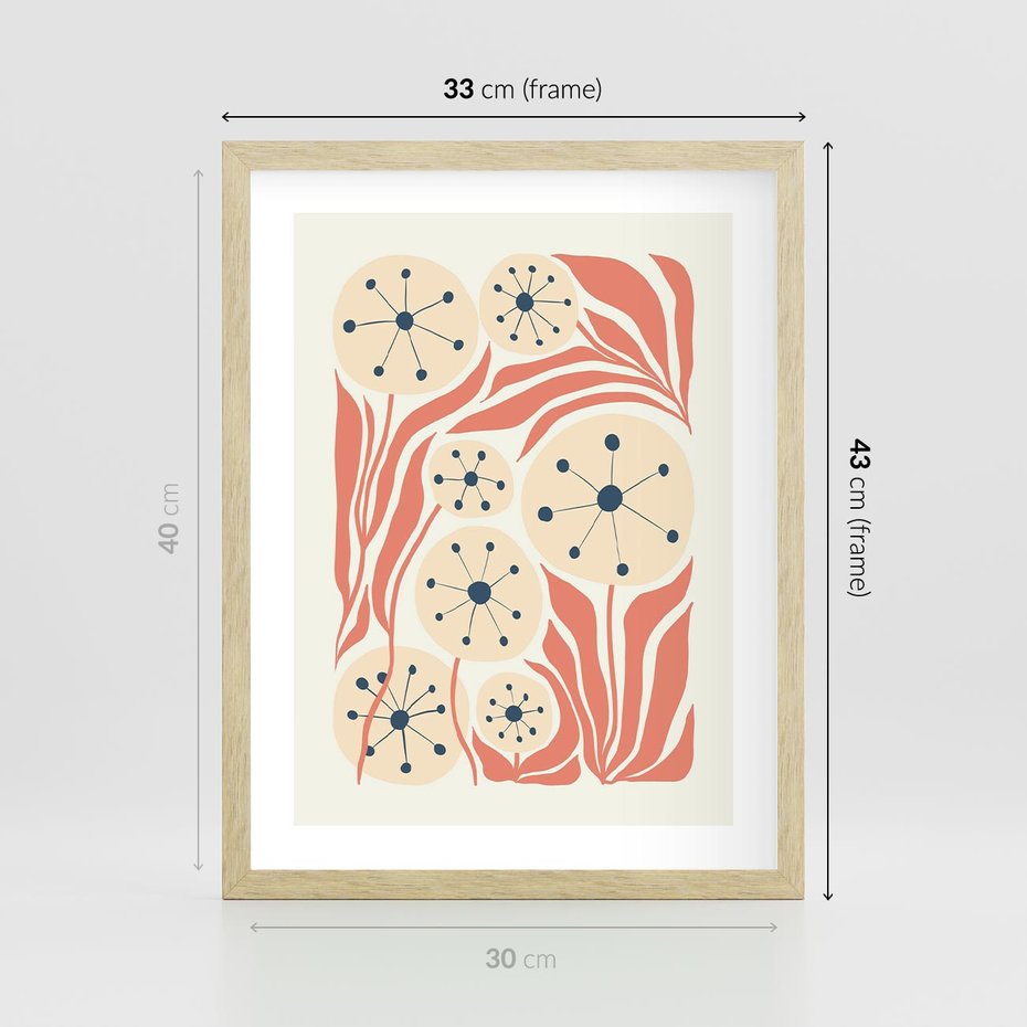 Plakat w ramie 30x40 - Impresje Harmonii - abstrakcyjne kwiaty, rośliny - rama drewno