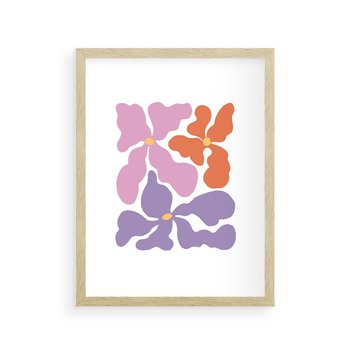 Plakat w ramie 30x40 - Bezgraniczne Wibracje - abstrakcyjne kolorowe kwiaty, minimlizm - rama drewno